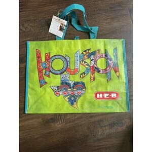 HEB Houston Texas On Both Sides Tote Grocery Reusable Bag Lime Green NWT